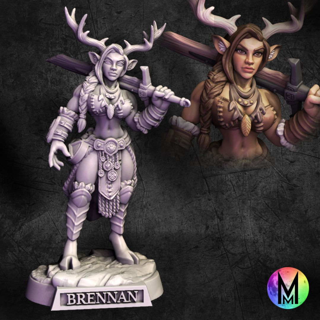Deerfolk Barbarian - Brennan the Deer Folk Barbarian (Female Cervan / Deer girl with great sword)